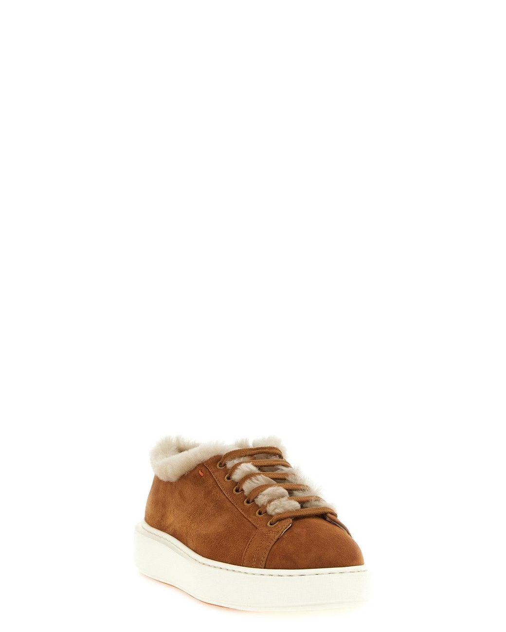 Santoni Brown Wildleder-Sneaker Mit Plüschbesatz