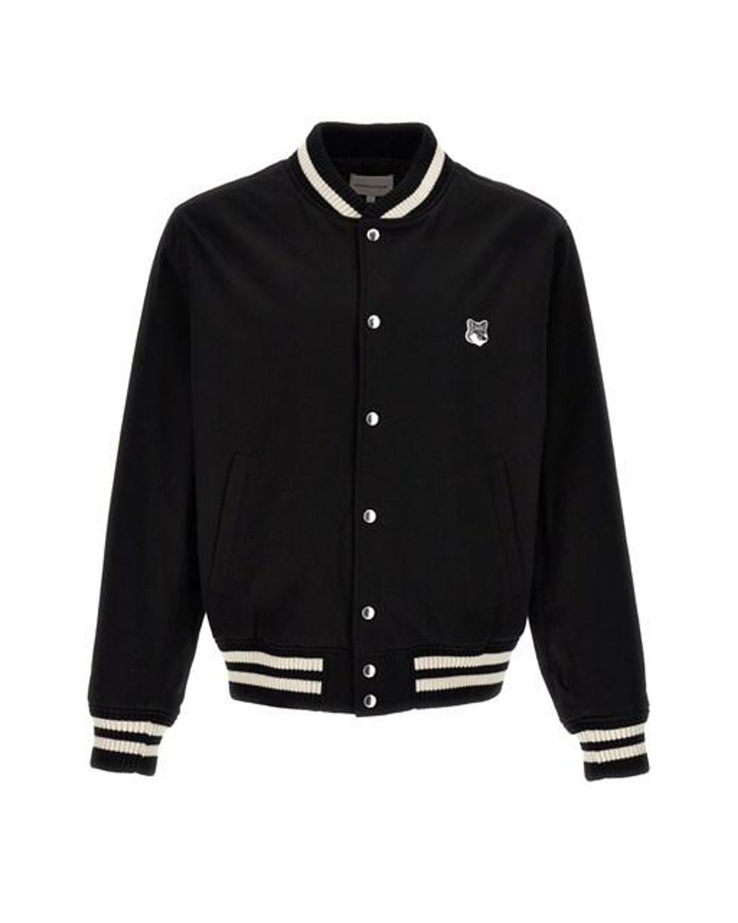 Maison Kitsuné Logo Embroidery Bomber Jacket in Black for Men | Lyst