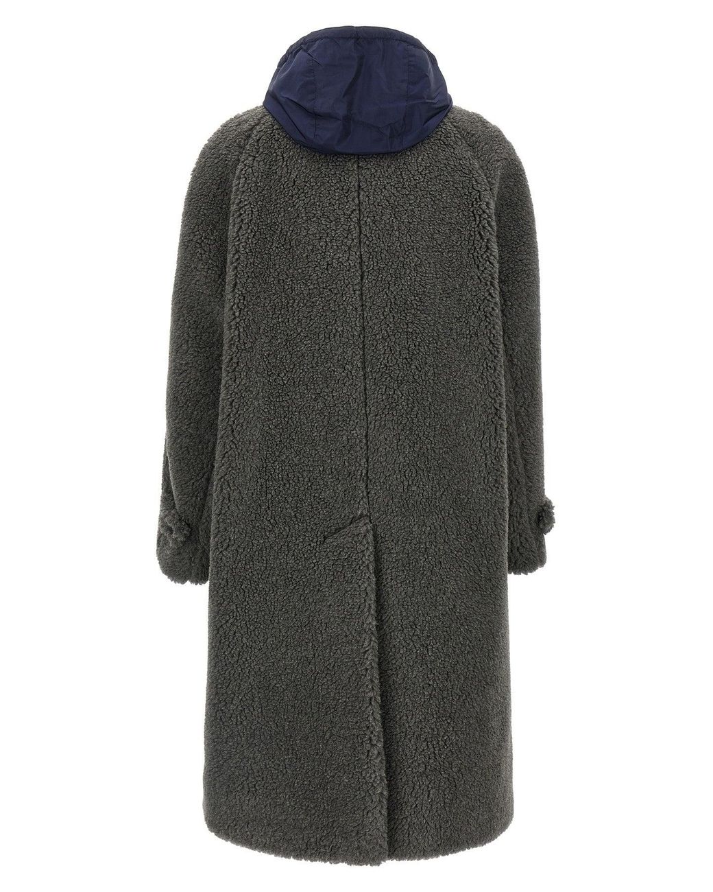 Miu Miu Black Teddy Coat With Nylon Hood