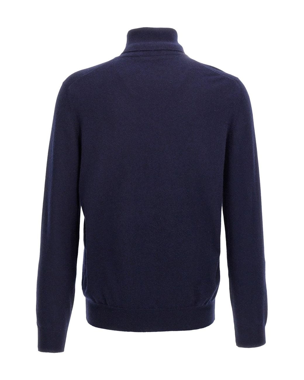 Brunello Cucinelli Blue Ribbed-Trim Cashmere Turtleneck Sweater for men