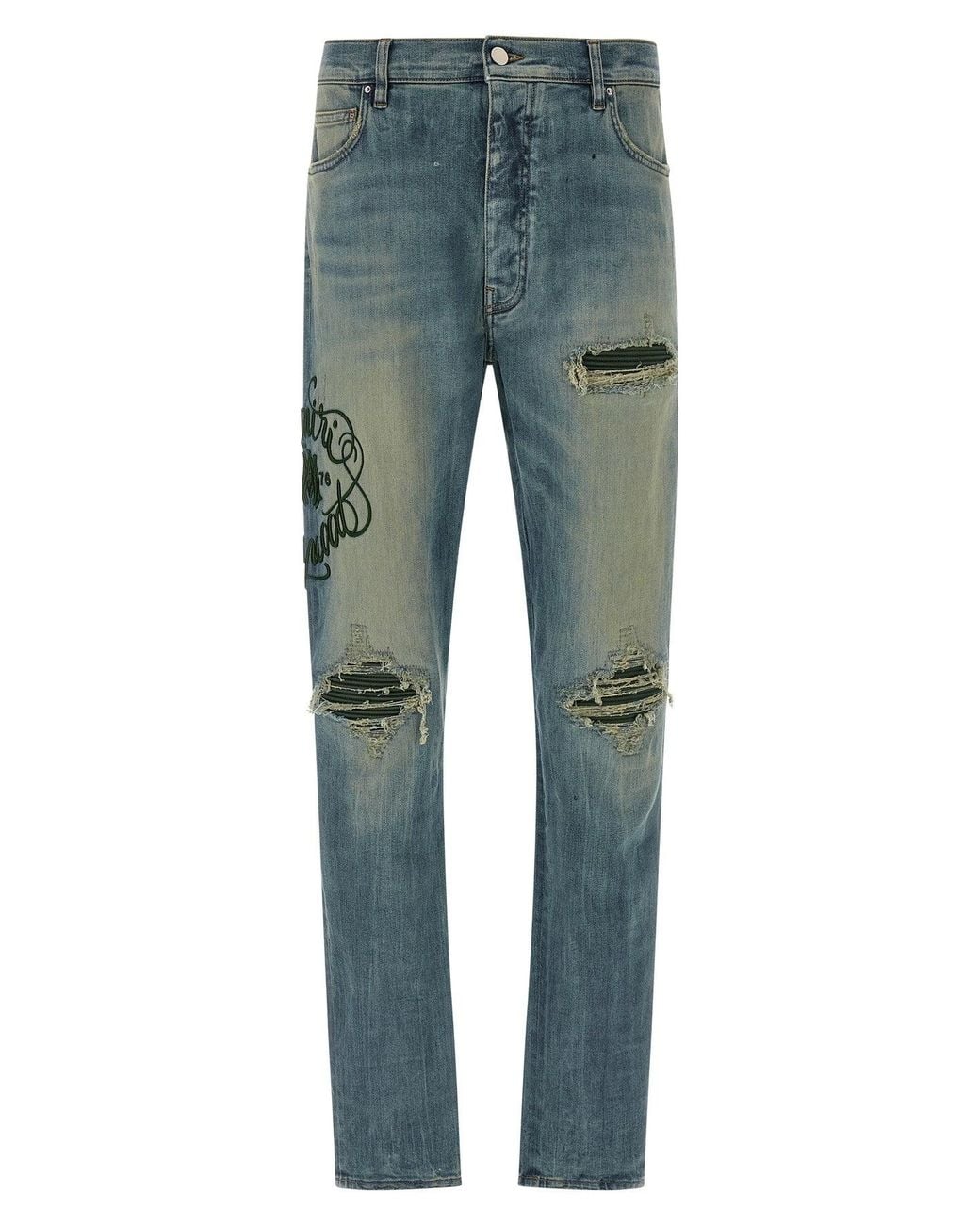 Amiri Blue Jeans With Ribbed Moto Patches for men