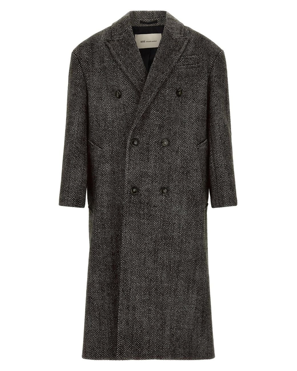 AMI Black Double-Breasted Coat for men