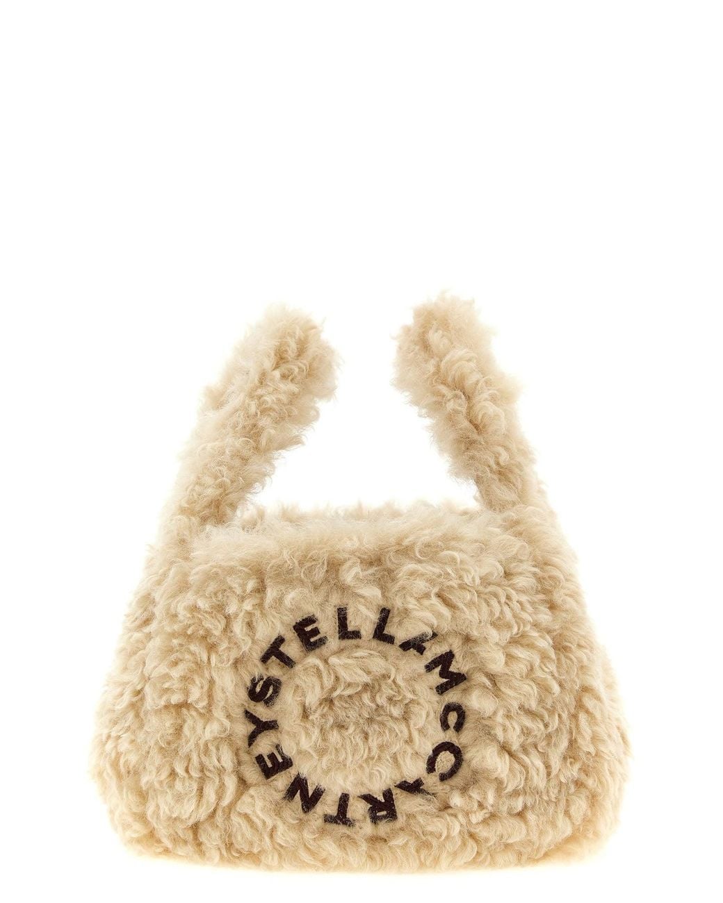 Stella McCartney Natural Faux Shearling Logo Shoulder Bag