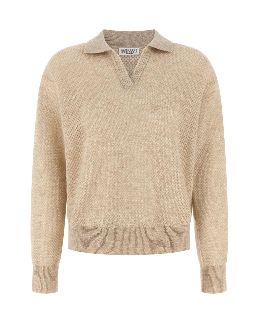 Brunello Cucinelli Natural Waffle Processing Polo Shirt