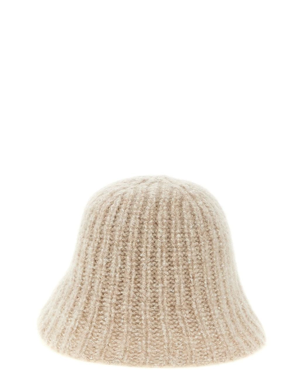 Brunello Cucinelli Natural Cashmere Rib-Knit Cloche Hat