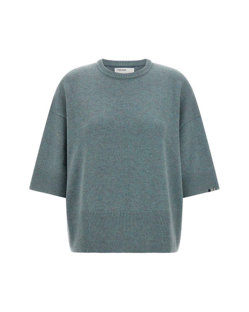 Extreme Cashmere Blue Crewneck Sweater With Ribbed Trims
