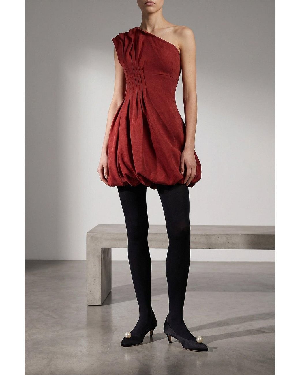 Magda Butrym Red Asymmetric Pleated Mini Dress