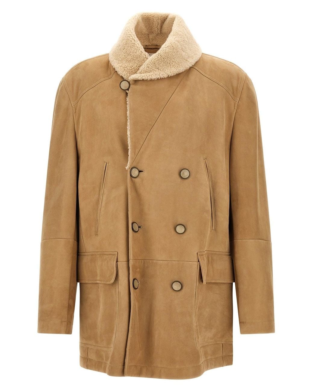 Brunello Cucinelli Natural Curly Shearling Caban Jacket for men