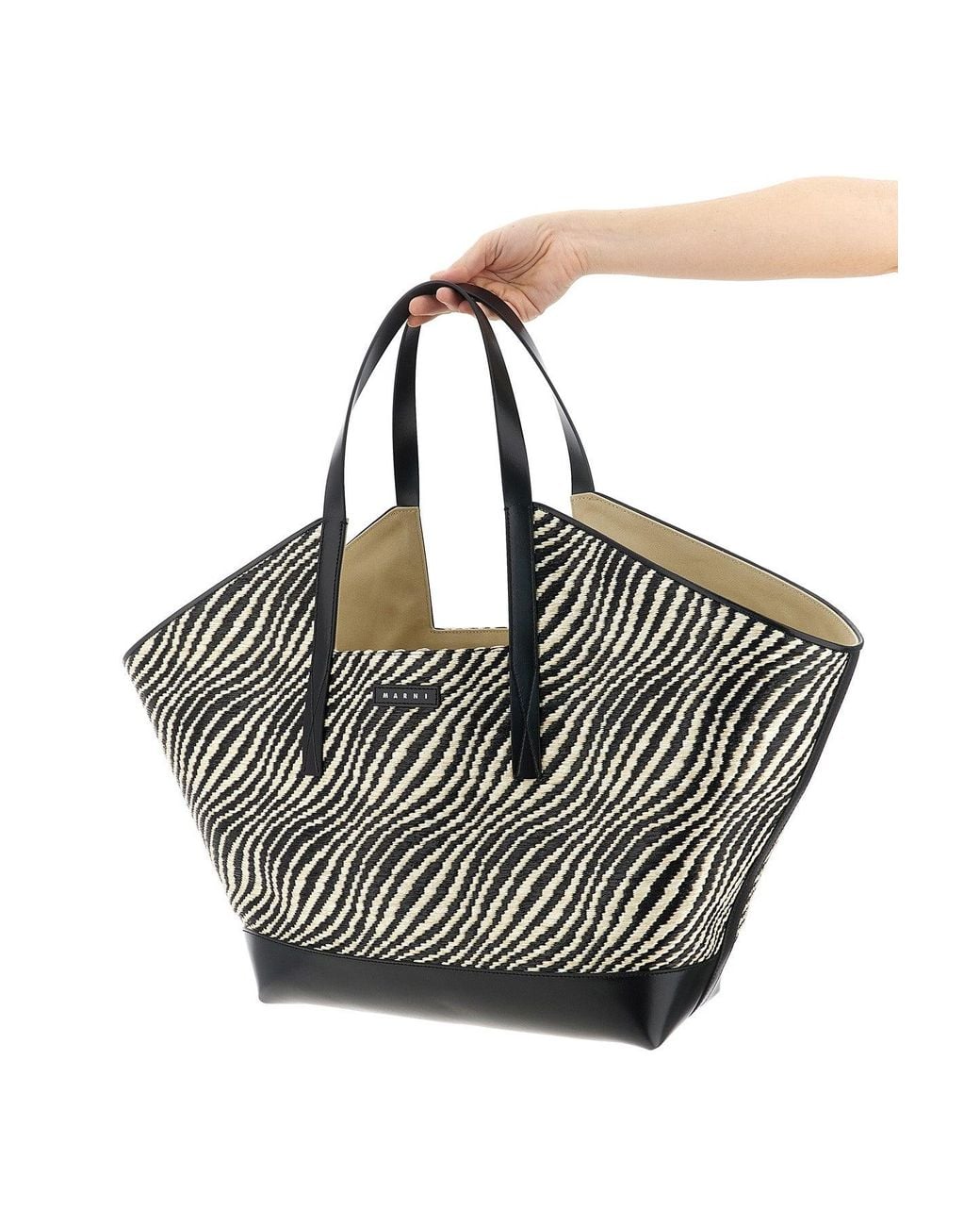 Borsa Shopping Dettaglio Patch Logato di Marni in Black