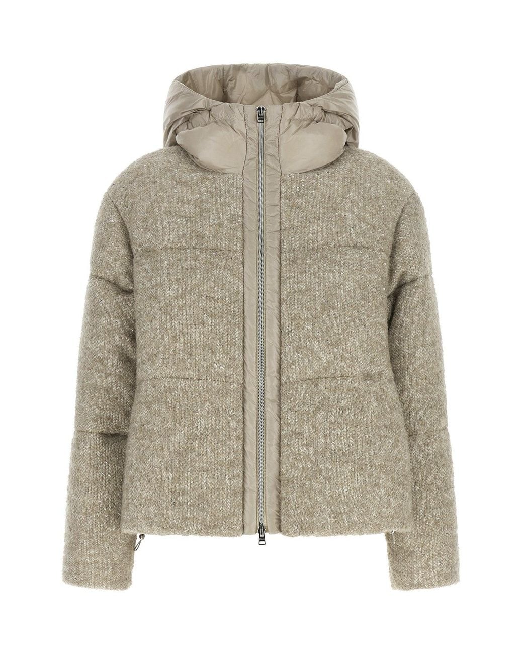 Herno Natural Alpaca-Blend Bouclé Down Jacket With Technical Details