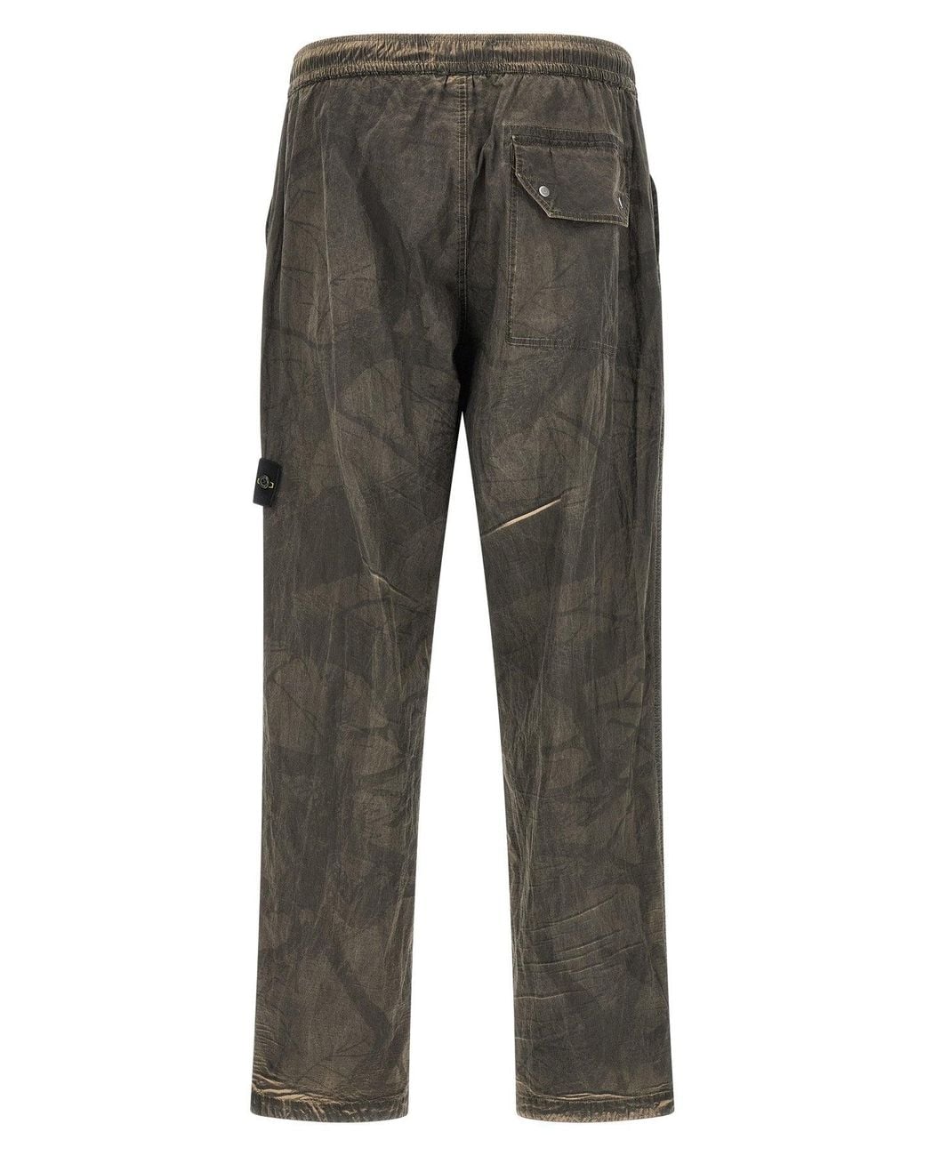 Stone Island Gray Textured Trousers With Logo Badge for men