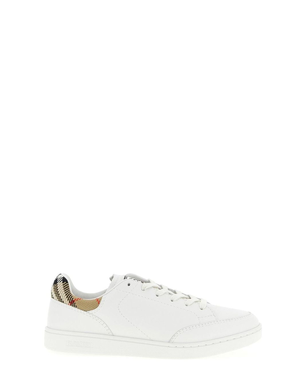 Burberry White Leather Sneakers With Check Heel
