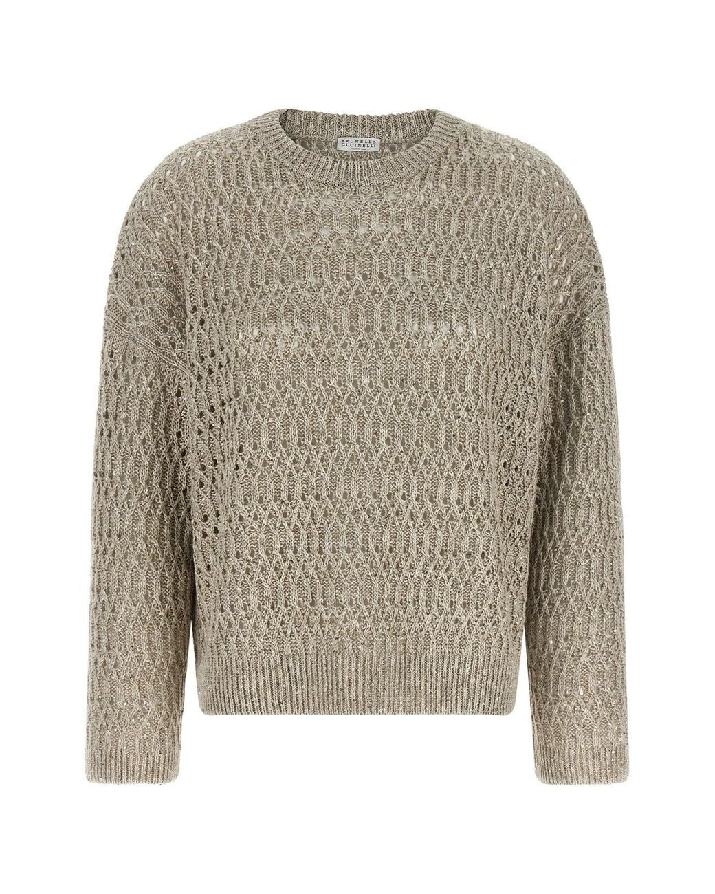 Brunello Cucinelli Gray Pullover 'Dazzling Braids'