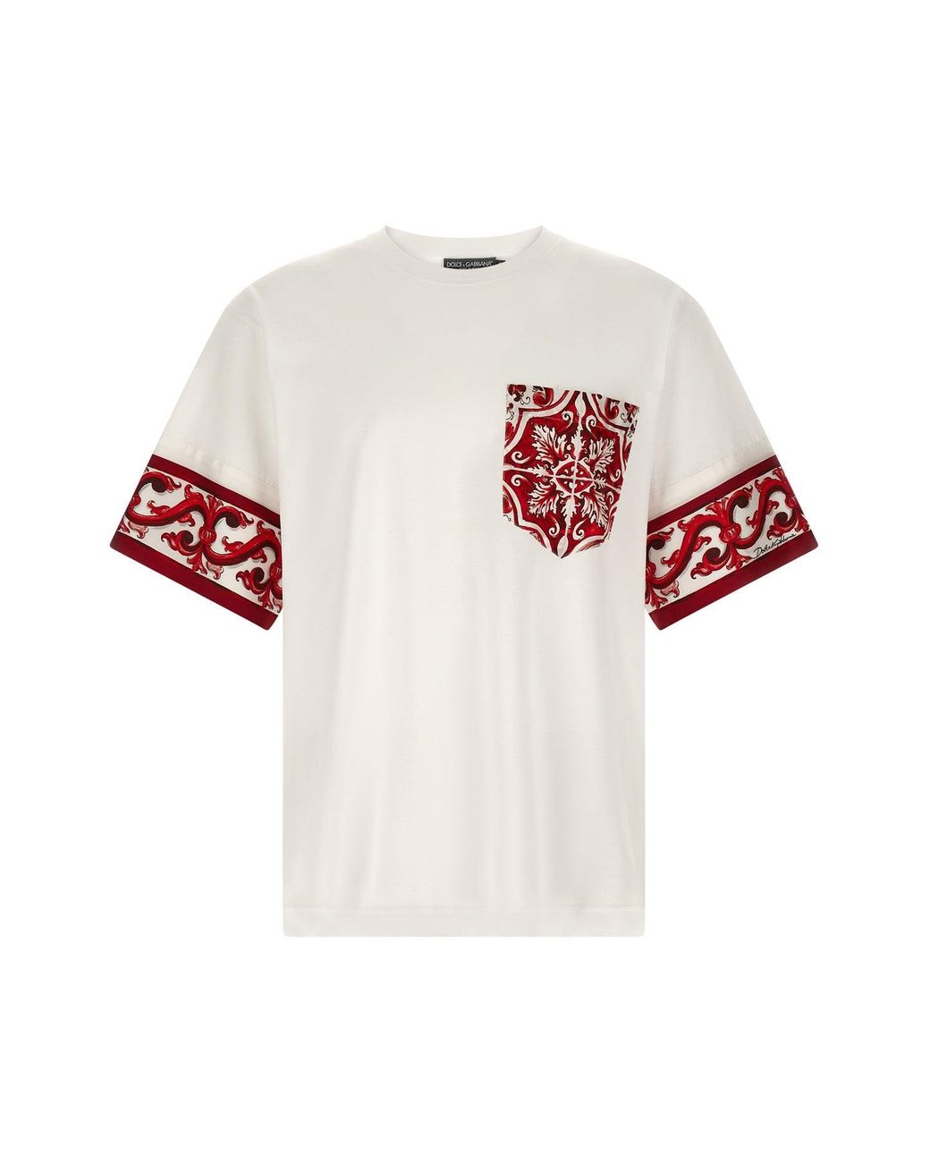 Dolce & Gabbana Red T-Shirt With Majolica Print for men