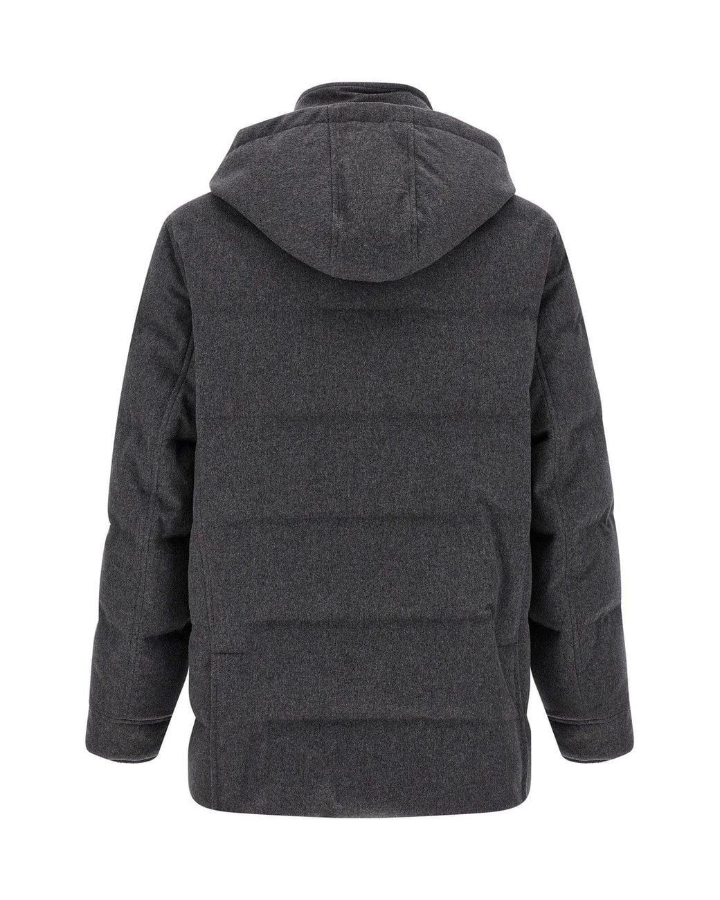 Brunello Cucinelli Black Membraned Wool Flannel Parka for men