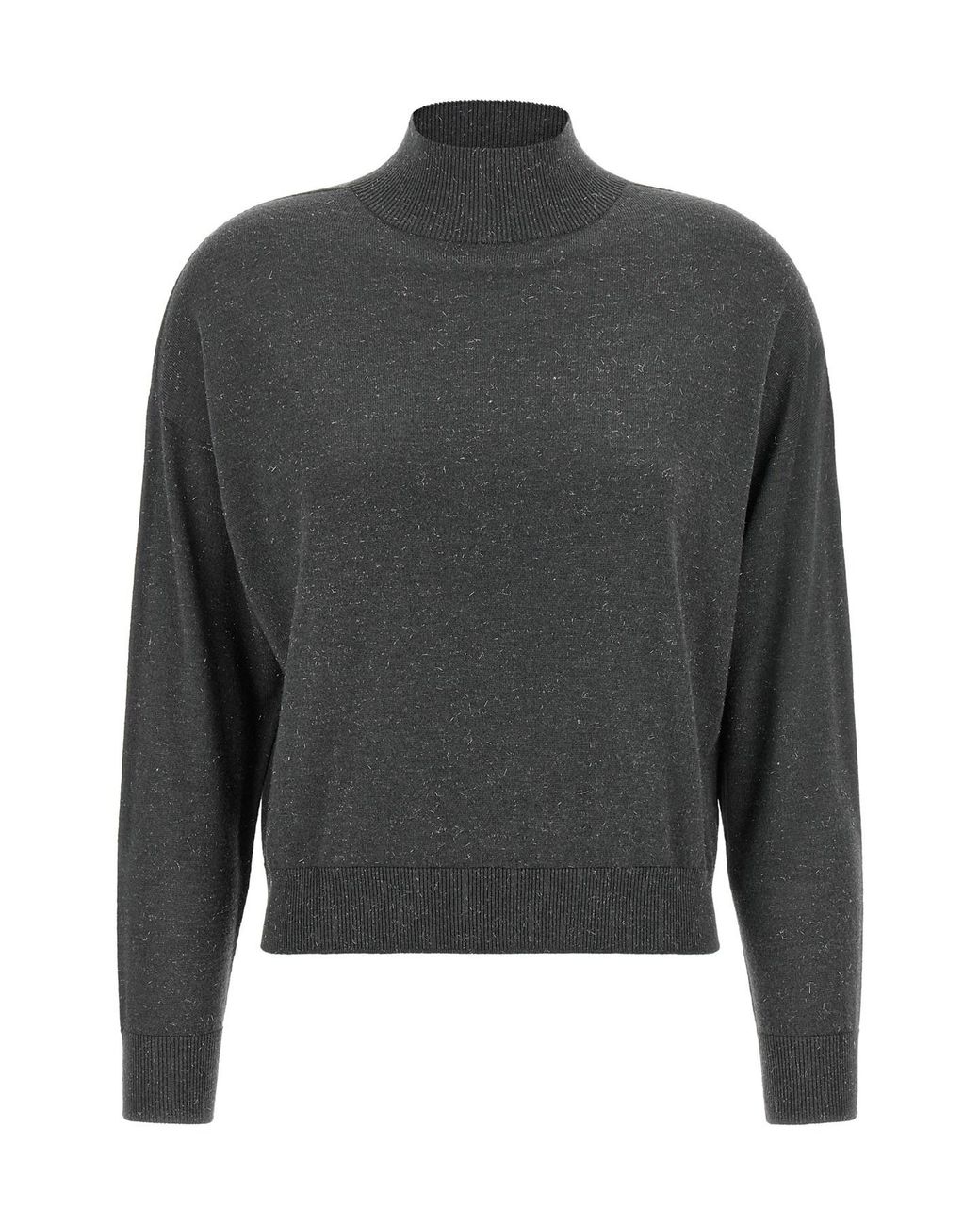Peserico Gray Lamé Thread Turtleneck Sweater