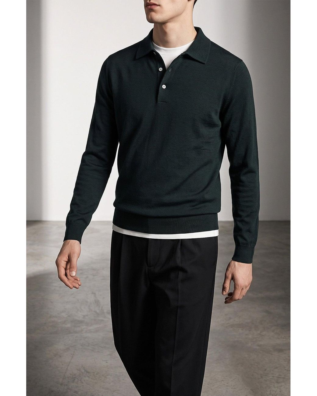 LARMERI STUDIO Black The Virgin Wool Shirt Collar Polo for men