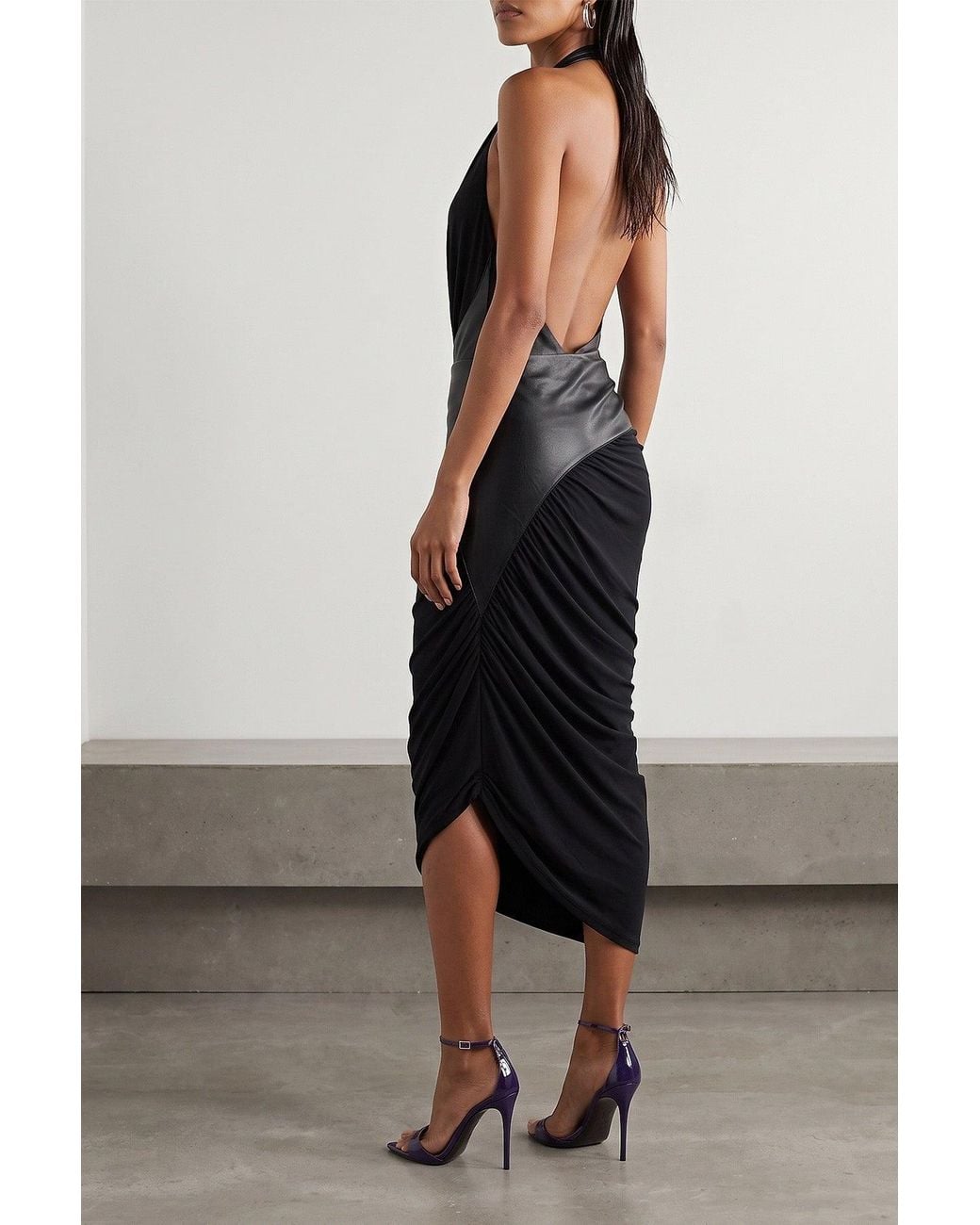 ANDAMANE Black Midi Skirt With Draped Detailing