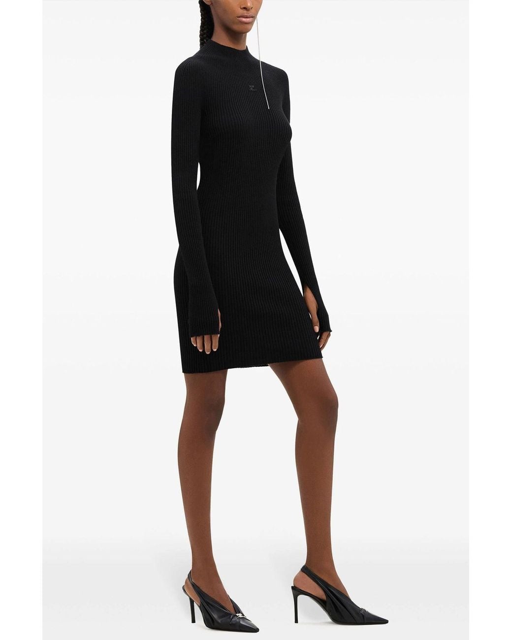 Courreges Black 'Solar Light Rib Mockneck' Dress