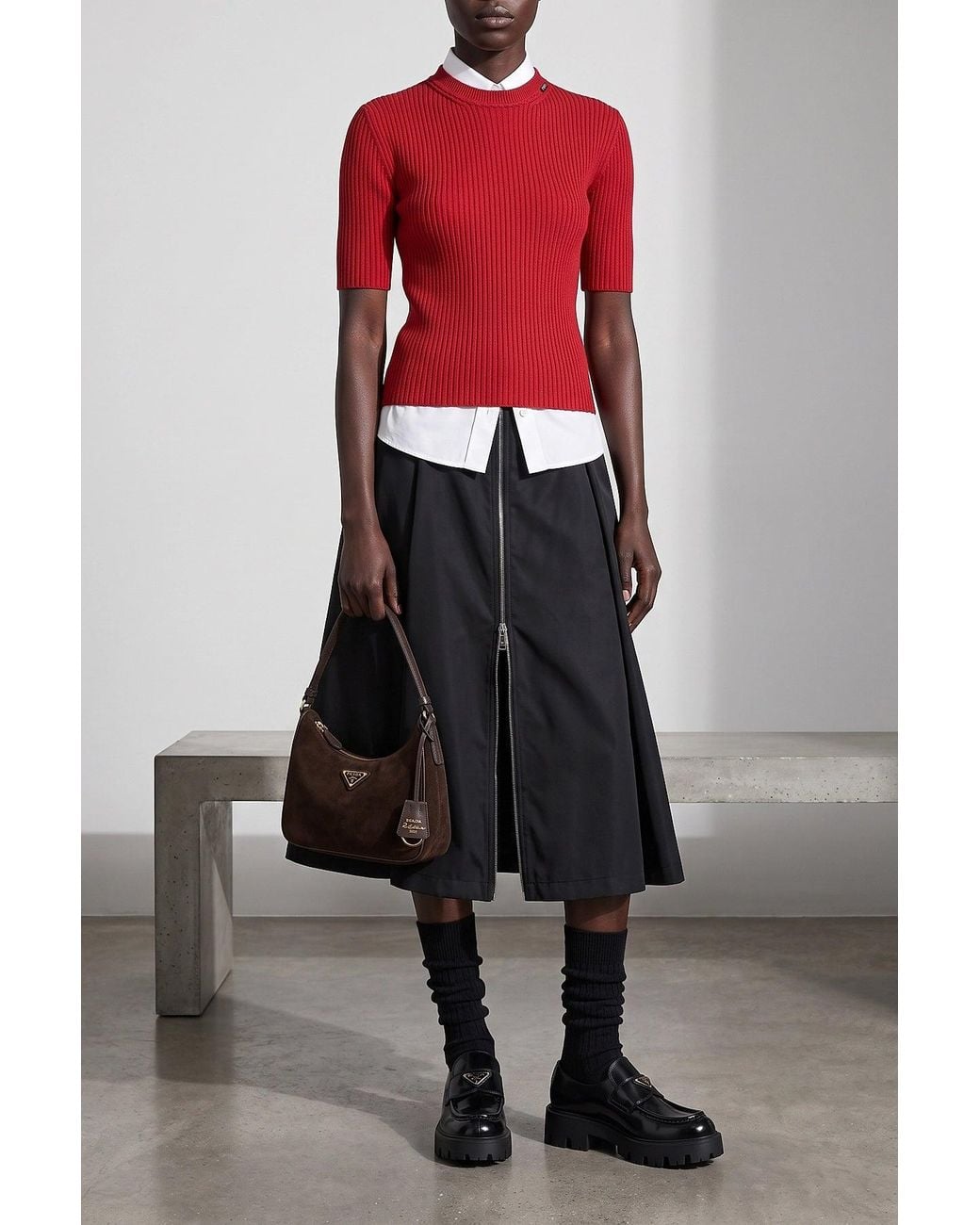 Prada Black Re-Nylon Flared Skirt