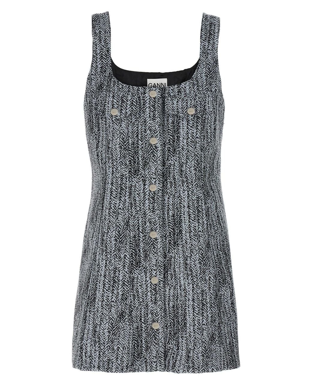 Ganni Gray Dress 'Cotton Tweed Mini Dress'