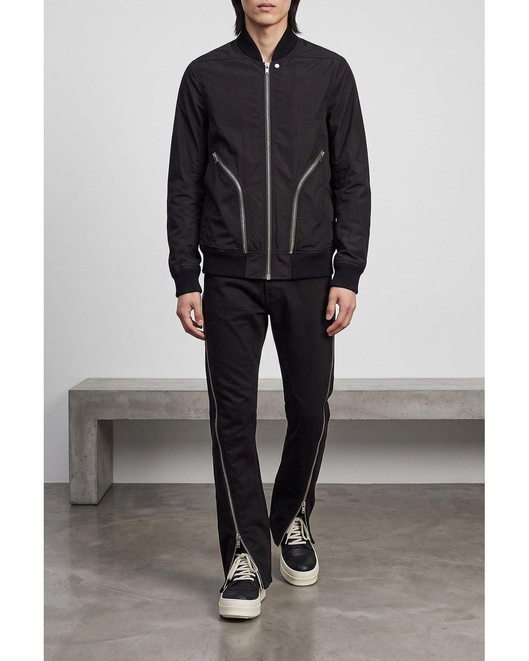 Rick Owens Black Bomber With Diagonal Zips for men