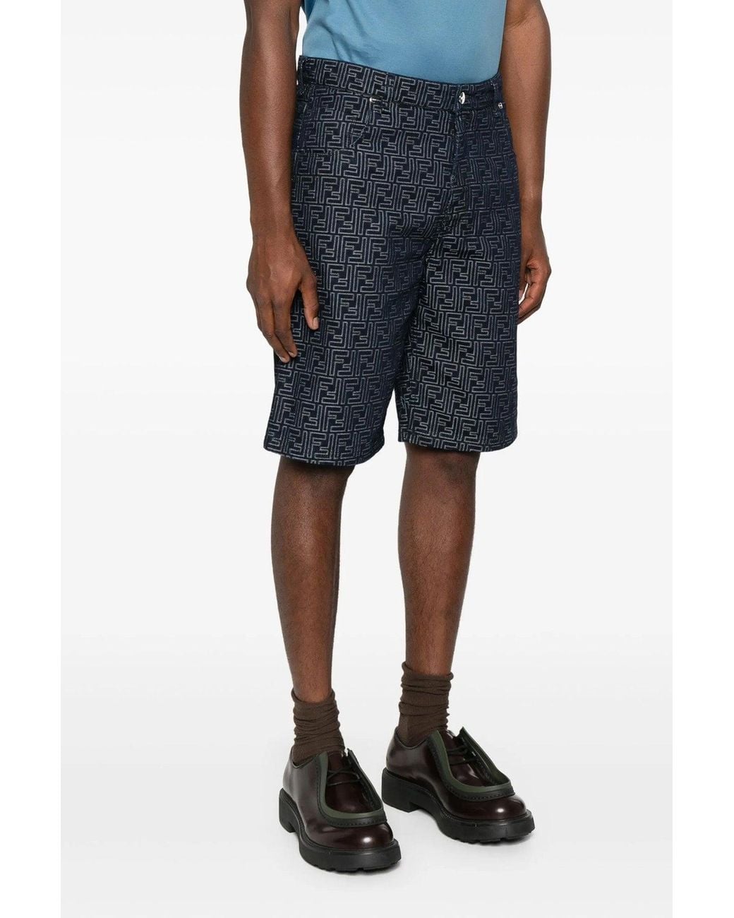 Fendi Blue 'Jacquard Ff' Bermuda Shorts for men