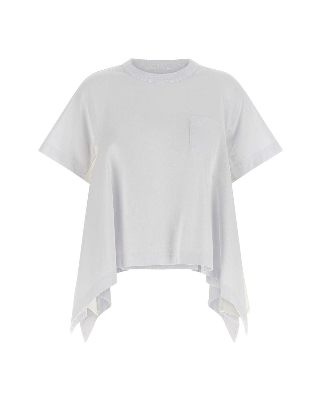 Sacai White T-Shirt With Asymmetrical Denim Inserts