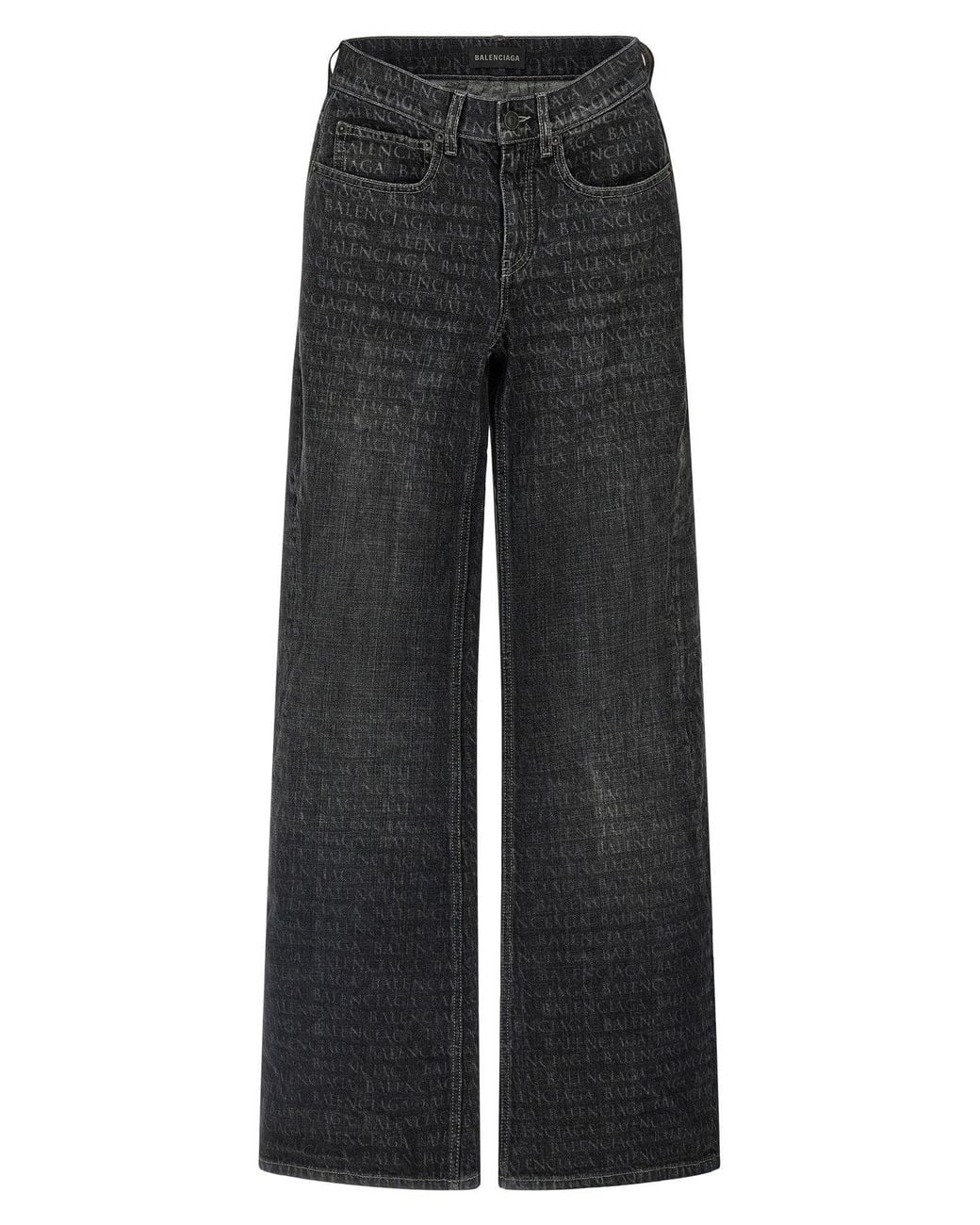 Balenciaga Black Wide-Leg Jeans With All-Over Logo Pattern