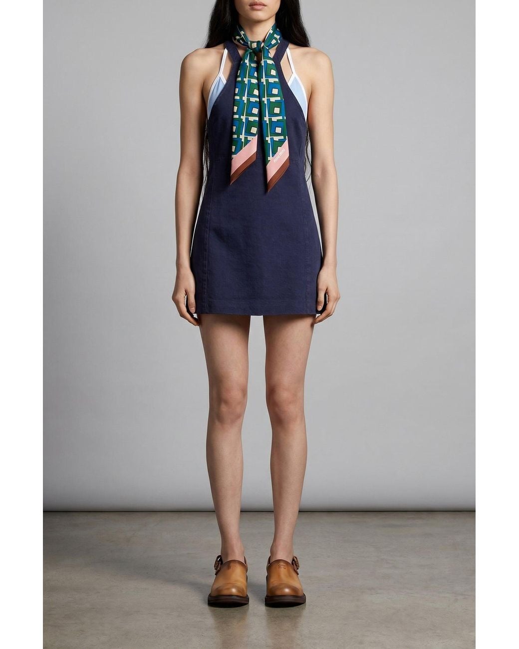 Miu Miu Blue Cotton Mini Dress With Criss-Cross Back
