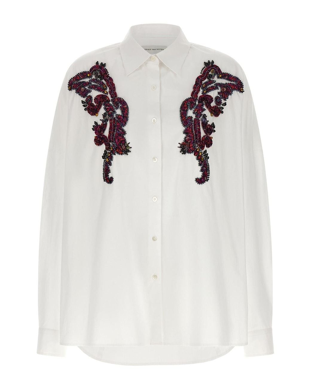 Dries Van Noten White Cotton Shirt With Sequin Embroidery