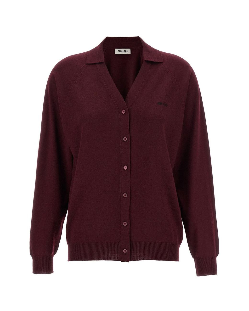 Miu Miu Red Virgin Wool Cardigan With Collar