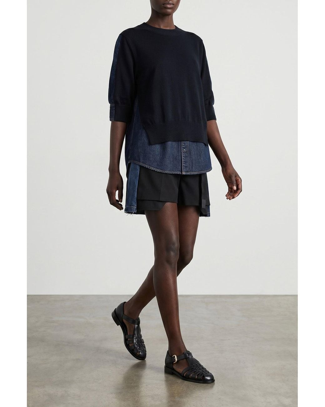 Sacai Blue Hybrid Denim Knit Sweater