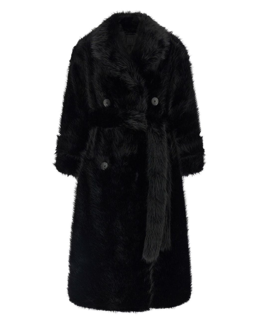 BB COUTURE Black Belted Faux Fur Coat