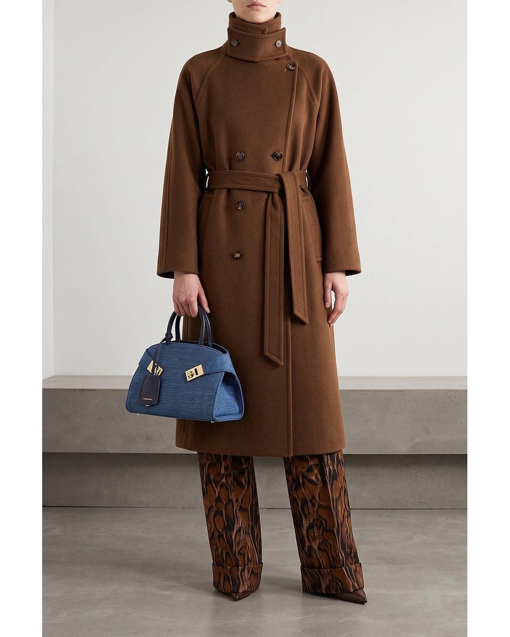 Alberto Biani Brown Double-Breasted Belted Coat