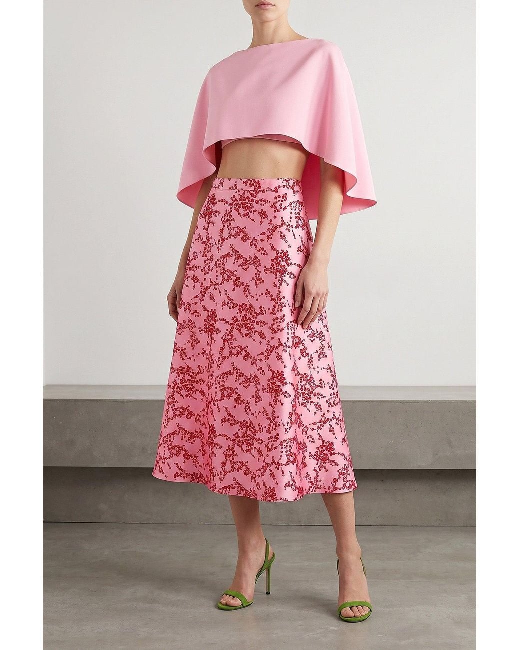 Alberta Ferretti Red 'Mikado Floreale' Skirt
