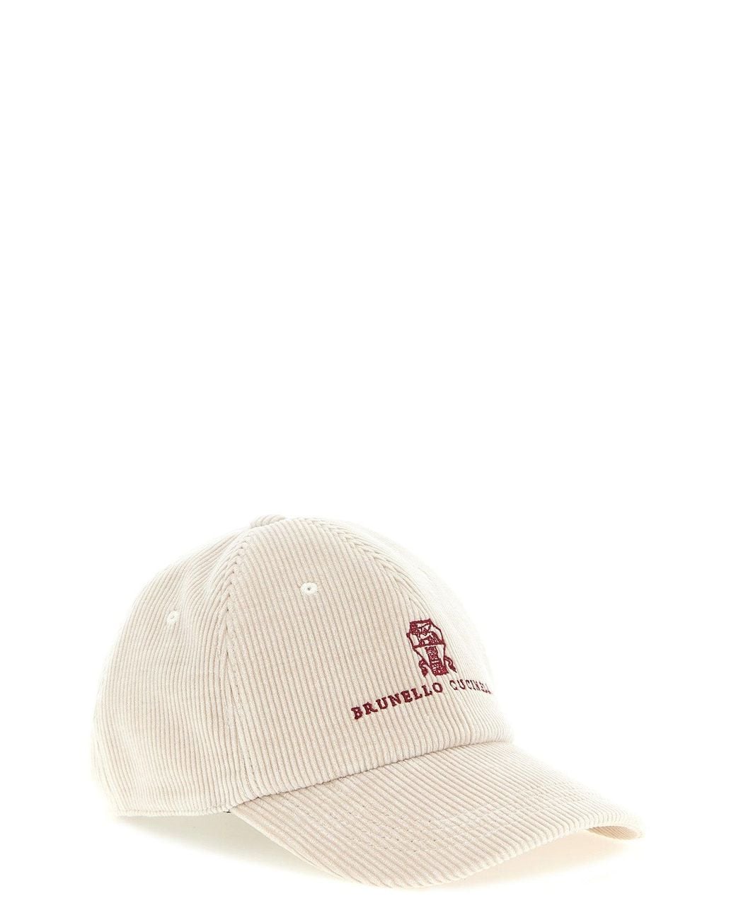 Brunello Cucinelli Natural Corduroy Cap With Embroidered Heraldic Logo for men
