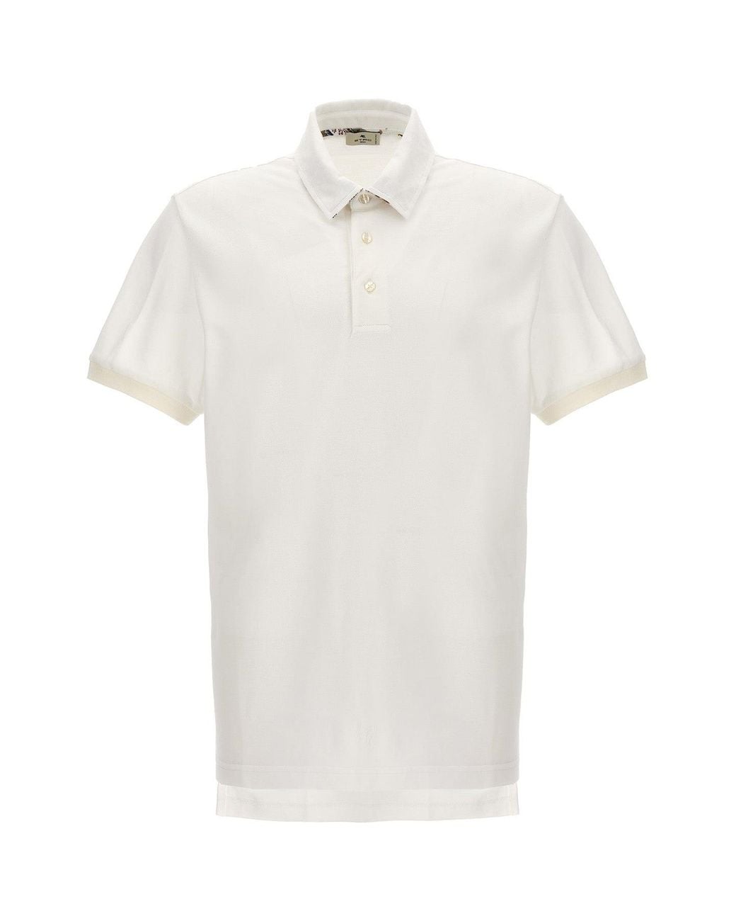 Etro White Polo 'Short Sleeve With Printed Undercollar' for men