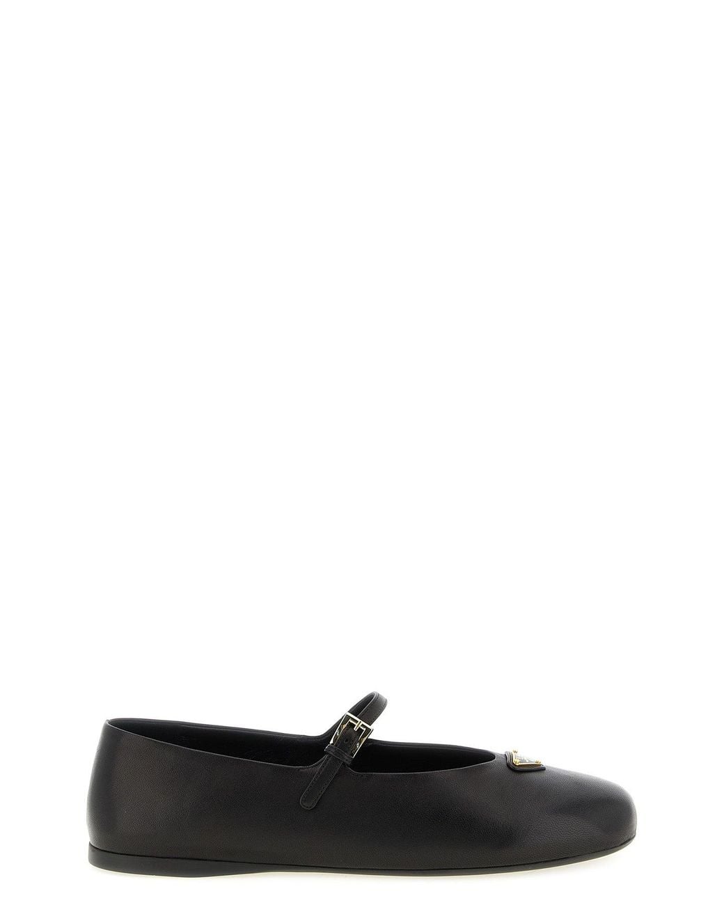 Prada Black Triangle Logo Nappa Ballet Flats