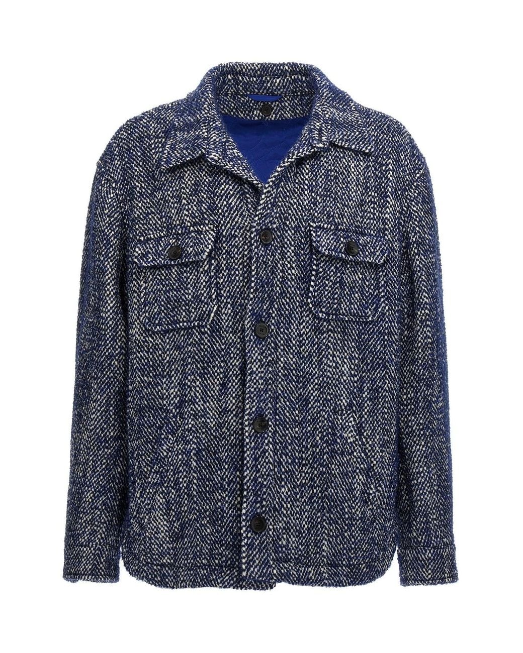 Etro Blue Chevron Wool Over-Shirt for men