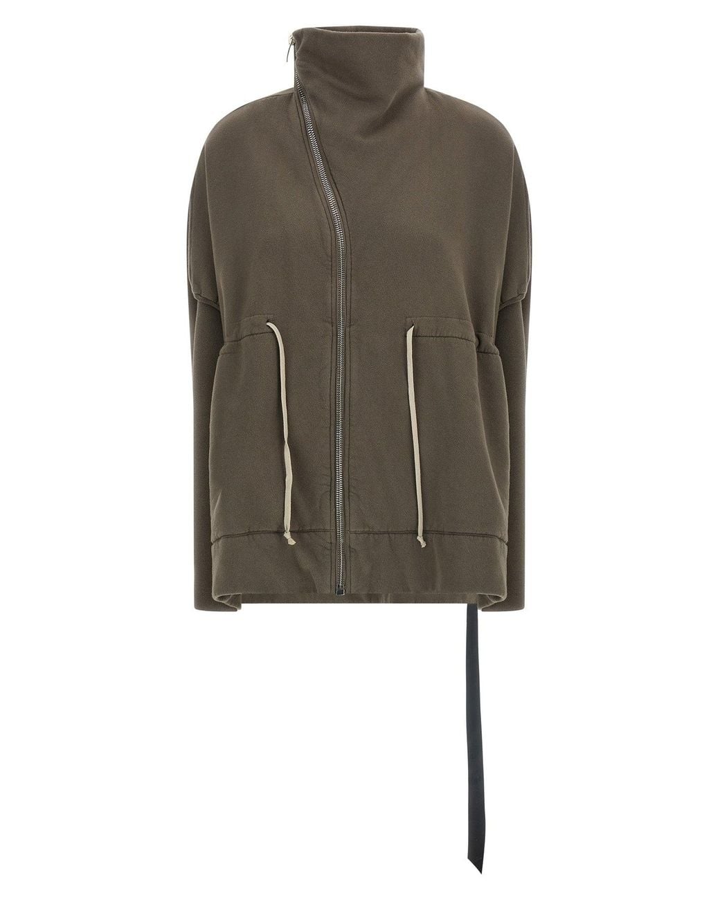Rick Owens Green Sweatshirt With Asymmetrical Zip