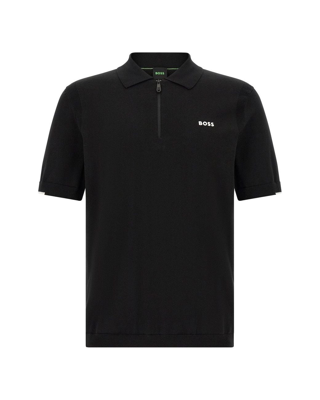 Boss Black Polo Shirt With Zip Closure for men