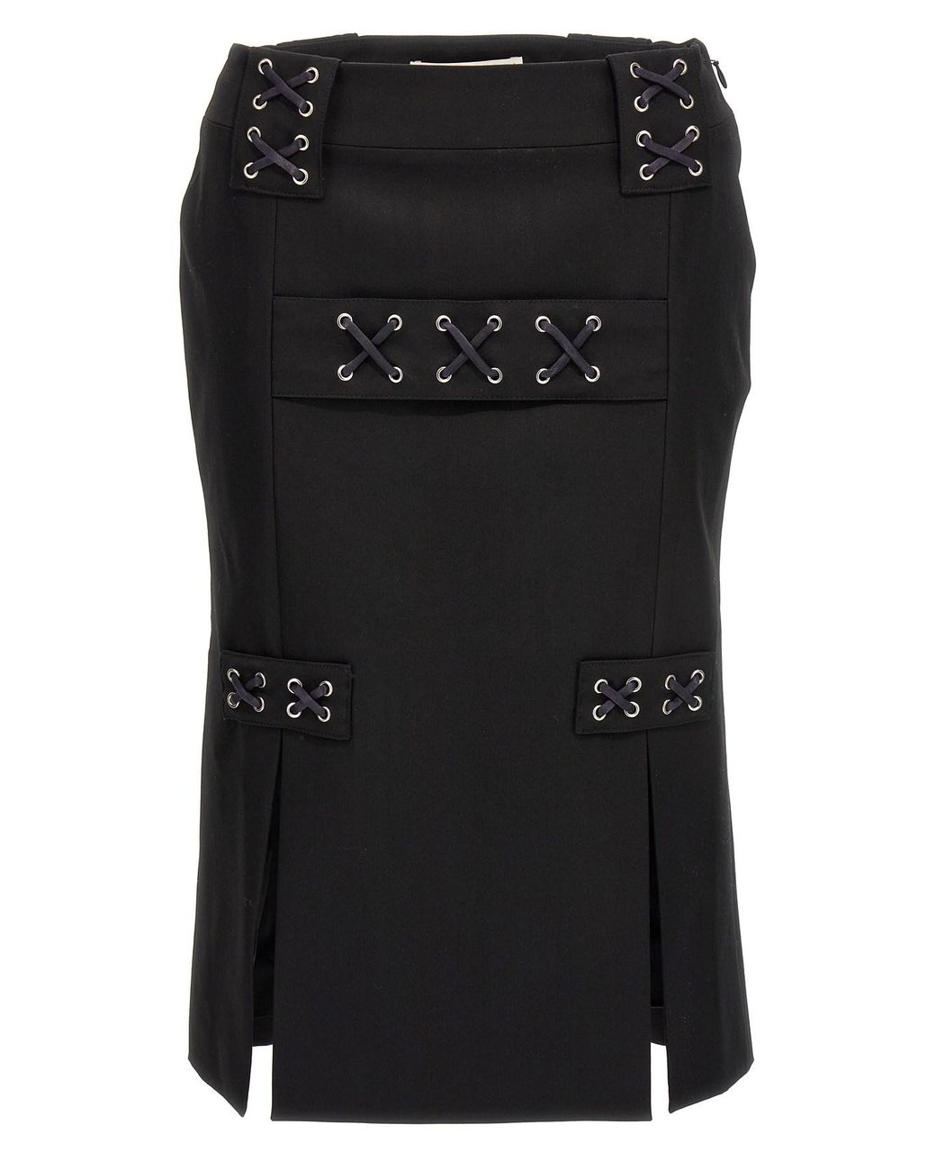 Alessandra Rich Black Lace-up Skirt