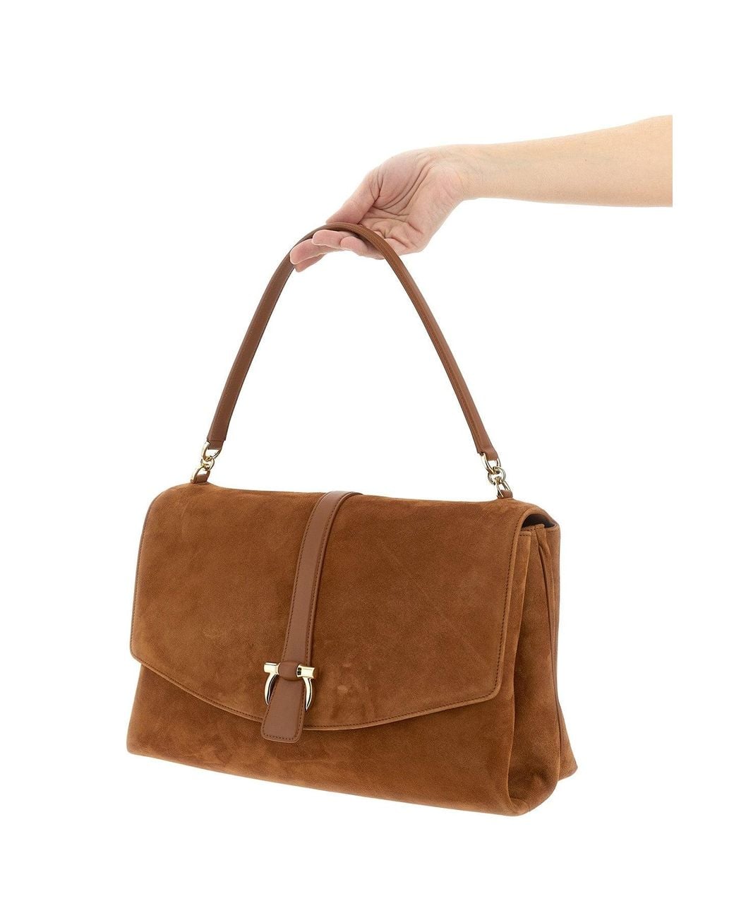Ferragamo Brown Shoulder Bag With Gancini Hardware