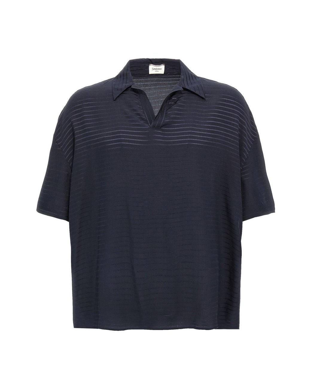 Saint Laurent Blue Silk Polo Shirt With Striped Texture for men