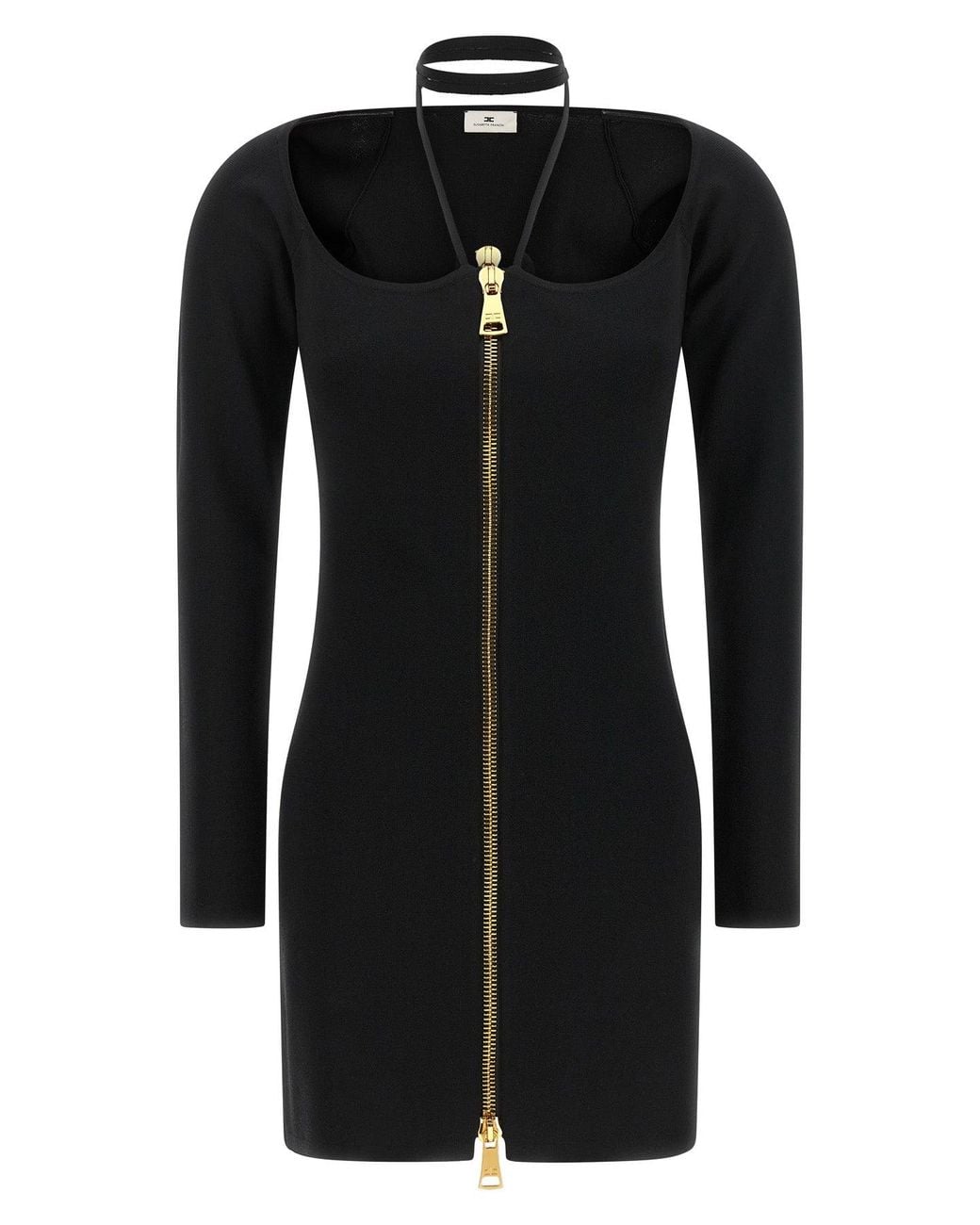 Elisabetta Franchi Black Mini Dress With Logo Zip