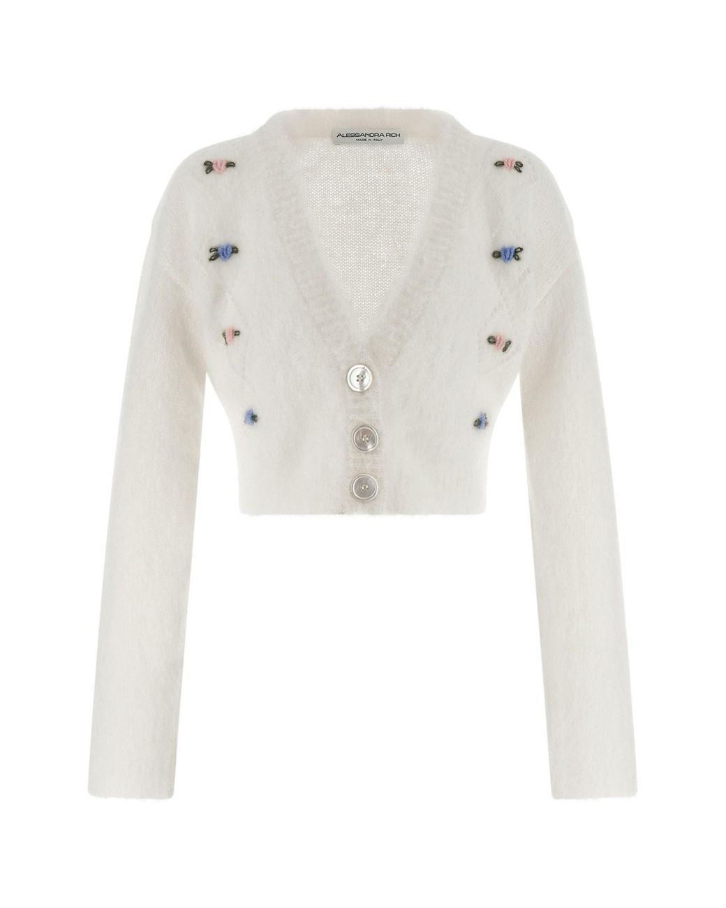 Alessandra Rich White 'carded Mohair' Cardigan