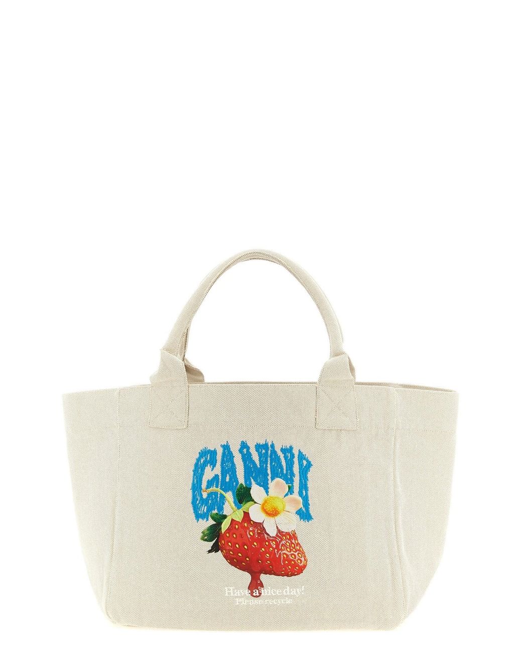 Ganni White Medium 'strawberry' Shopping Bag