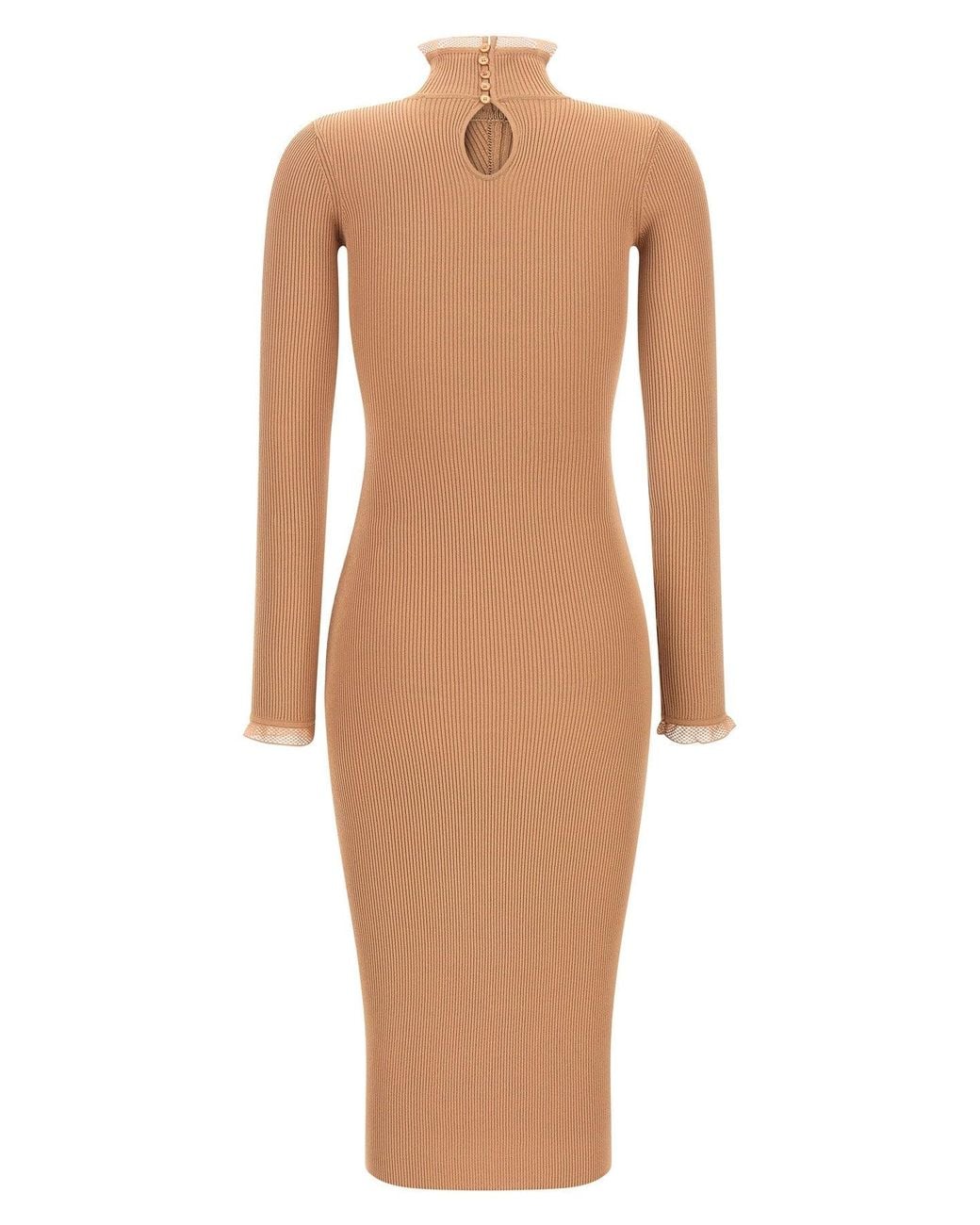 Elisabetta Franchi Natural Ribbed Knit Midi Dress