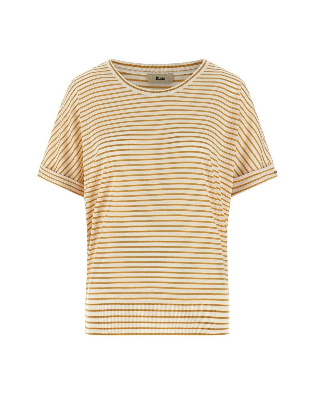 Herno Natural Striped T-Shirt With Metal Plaque